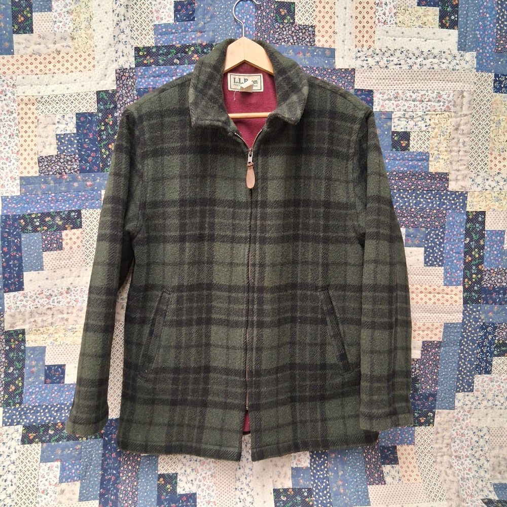 Vintage 80s L.L. Bean Wool Plaid‎ Zip Jacket Womens Medium G699 Made in USA